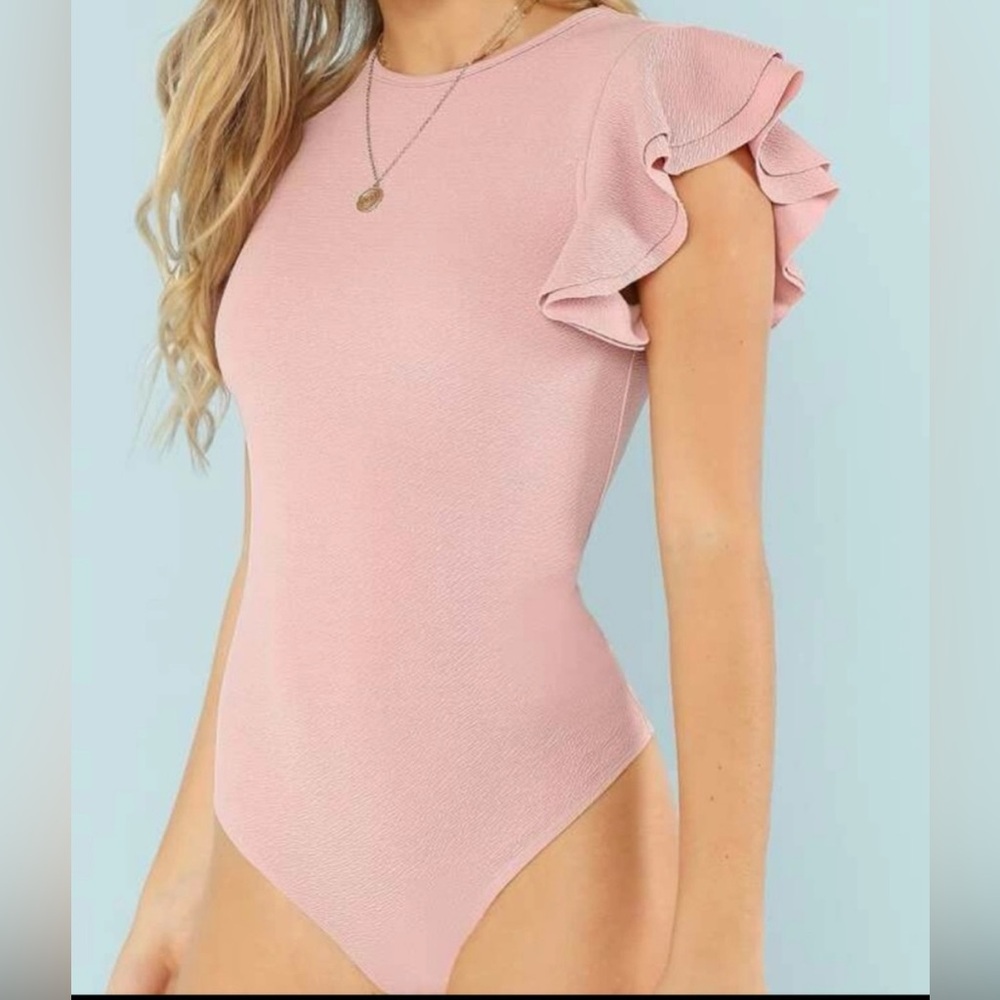 Elegant Pink Ruffle Sleeve Bodysuit